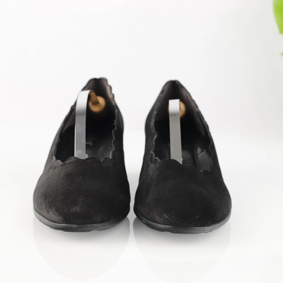 Elegante zapato de vestir cómodo de gamuza negro festoneado talla 10 Gabor Gigi Pump para mujer Foto 2 de 4