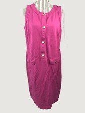Talbots Womens Size 12W Sleeveless Half Button Front Pink Sheath Dress