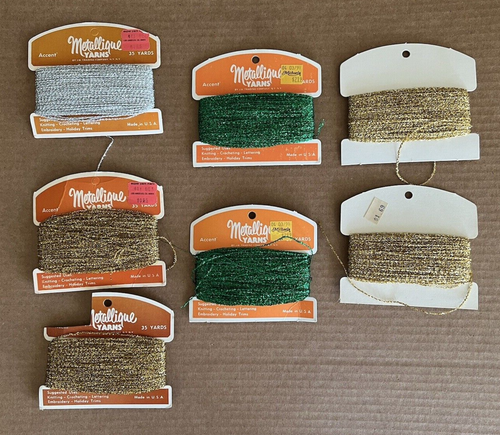 Vintage Metallic Yarn Cord Lot Red Green Gold Silver - Picture 2 of 4