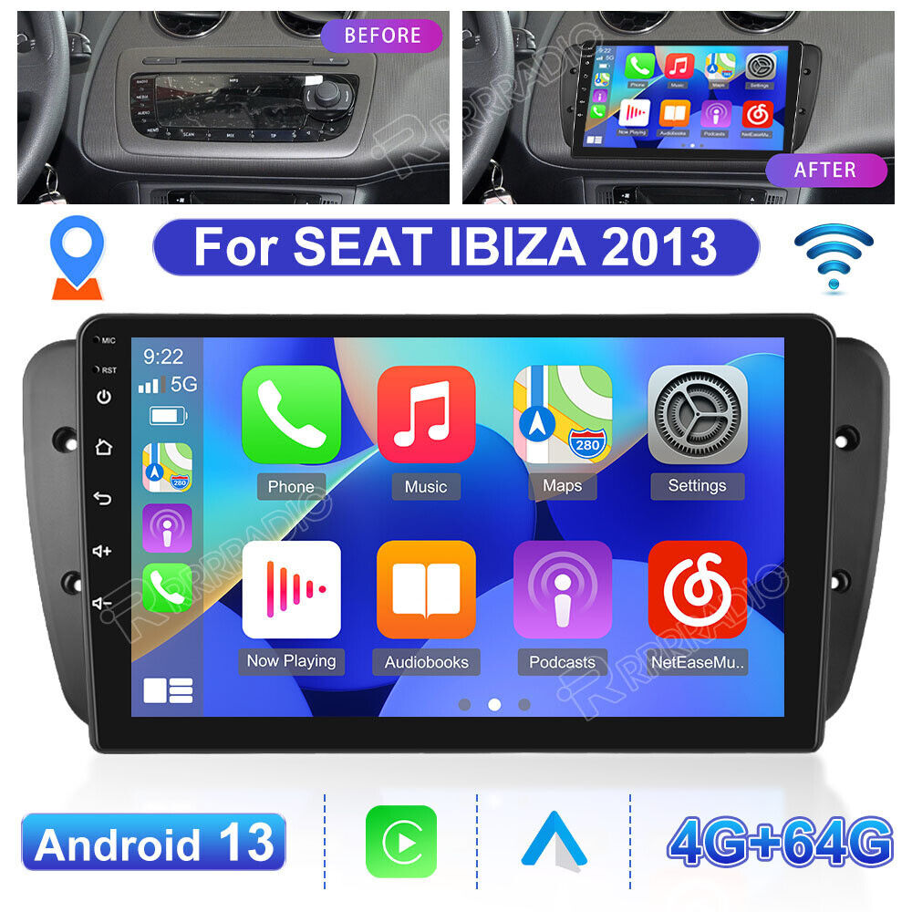 Autoradio Für Seat Ibiza 6J 2009-13 Android 13 GPS Navi DSP WIFI CarPlay 4G64G