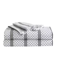 Dots and Stripes 3-Piece Black Microfiber Twin Sheet Set