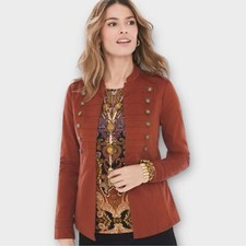 Chico&rsquo;s Brown Military Field Jacket with Stand-Up Collar size 4/6