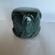 NC Seagrove Pottery Blue Glaze Drum-Shaped Red Clay Shaker Hand Percussion Music