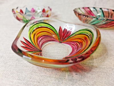 3 Vintage handbemalte Munro Glas Schmuck Geschirr B