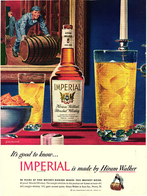 Imperial Blended Whiskey Print Advert It's Good To Know  Made By Hiram Walker