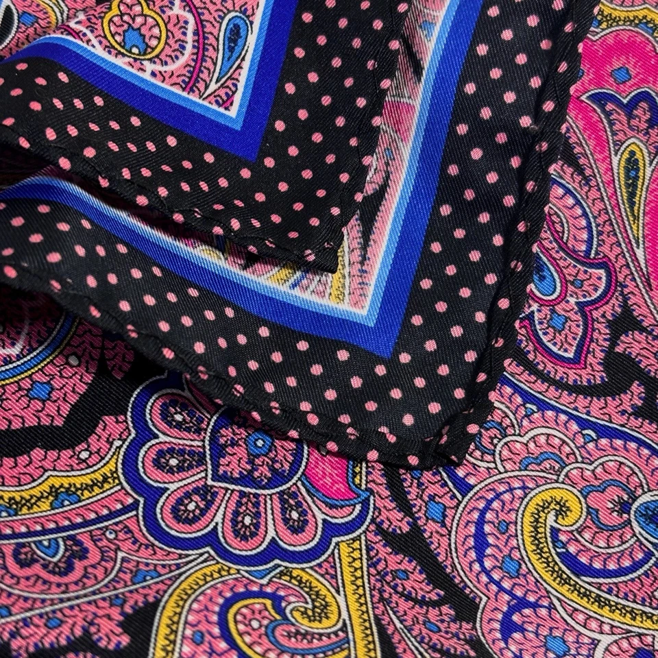 Silk-Like Navy Blue & Pink Paisley Dot Pocket Square (Handmade) - Image 4 of 4