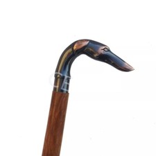 Victorian Brass Dog Handle Head Designer Cane Vintage Wooden Walking Stick Gift