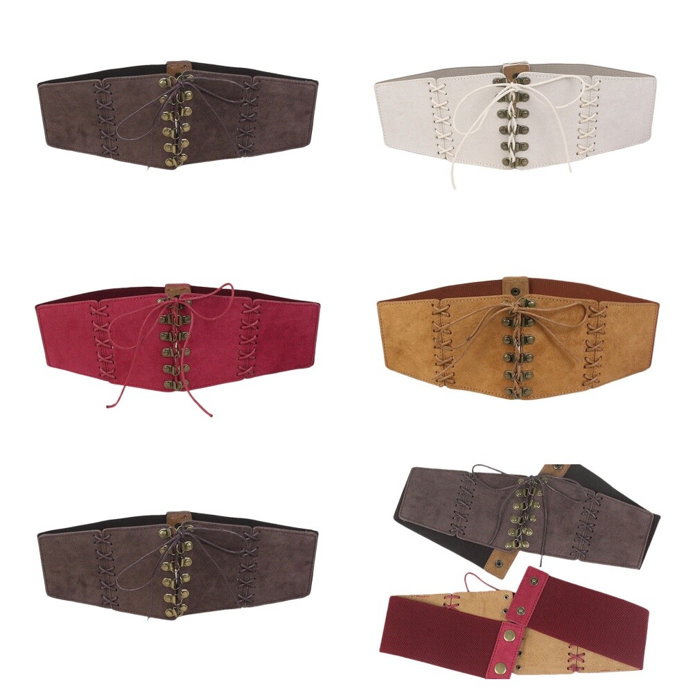 Women Solid Suede Stretch Waistband Punk Bow Elastic Wide  display picture 2