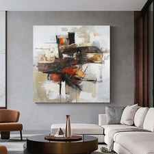 Black and White hand painted abstract oil painting on canvas modern wall art
