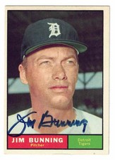 1961 Topps Baseball Card #490 Jim Bunning Tigers Autograph EX+