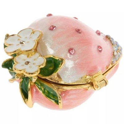 Pink Strawberry Enamel and Rhinestone Hinged Jewelry Box