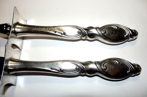 Vtg MCM Wallace SILVER SWIRL 1955 Sterling Handle CARVING SET Fork & Knife