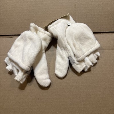 Girls White Convertible Fleece Mittens 4 X7   #BO254104 By Collection18 NWT