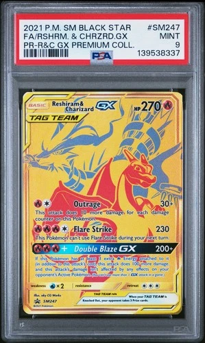 POKEMON RESHIRAM & CHARIZARD GX Premium Collection Promo SM247 PSA 9 MINT