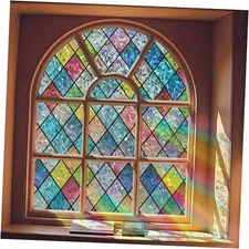 Window Privacy Film, Static Cling Stained Glass Window Film 17.5" x 78.7"