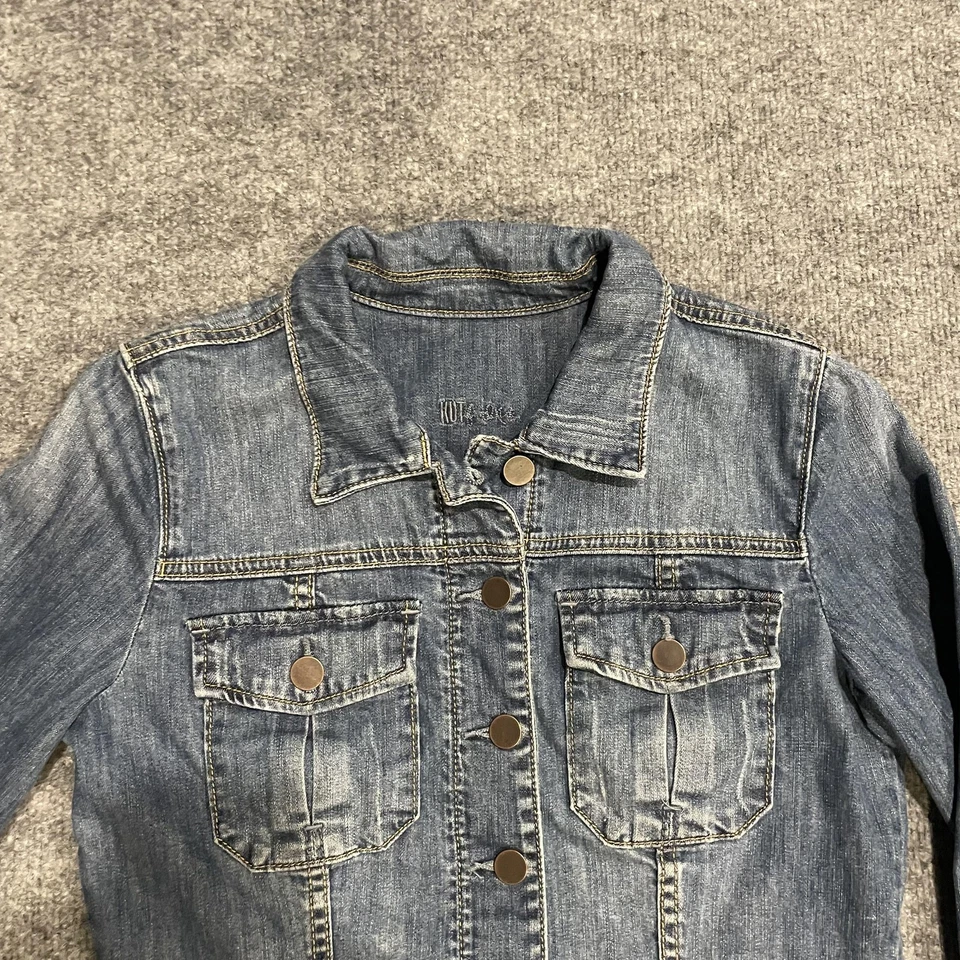 Kut From The Kloth Amalia Denim Jacket Womens Medium Blue Button Up Distressed - Image 3 of 4