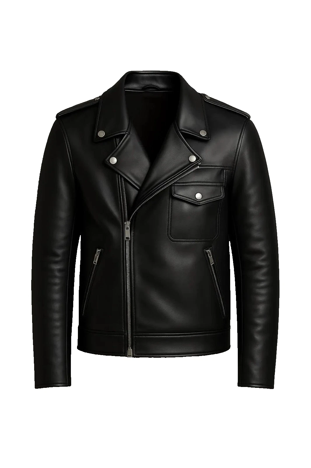 Men's Black Leather Biker Jacket: Handmade Moto Style image 3