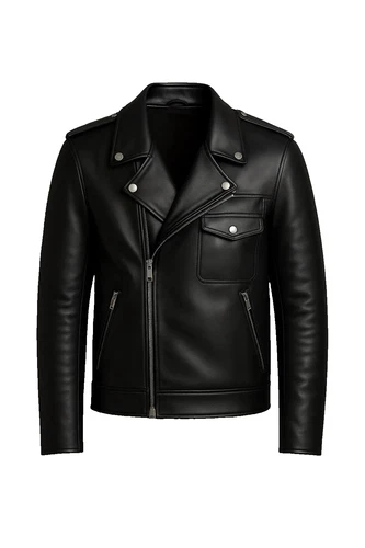 Men's Black Leather Biker Jacket: Handmade Moto Style image 3