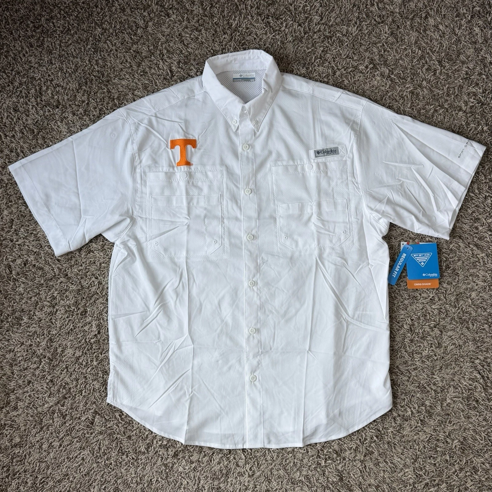 Columbia PFG Tennessee Volunteers White Fishing Shirt Men’s Medium Short Sleeve