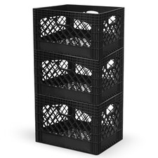 Juggernaut Storage 3-Pack 24-Quart Heavy-Duty Plastic Stackable Milk Crates