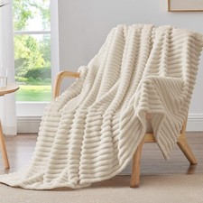 BEDELITE Fleece Throw Blanket for Couch - 300GSM Soft Warm Fluffy Beige Bla...