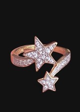 Sterling Silver 925 Gold Plated Double Star Ring Celestial - CZ Stones Size N