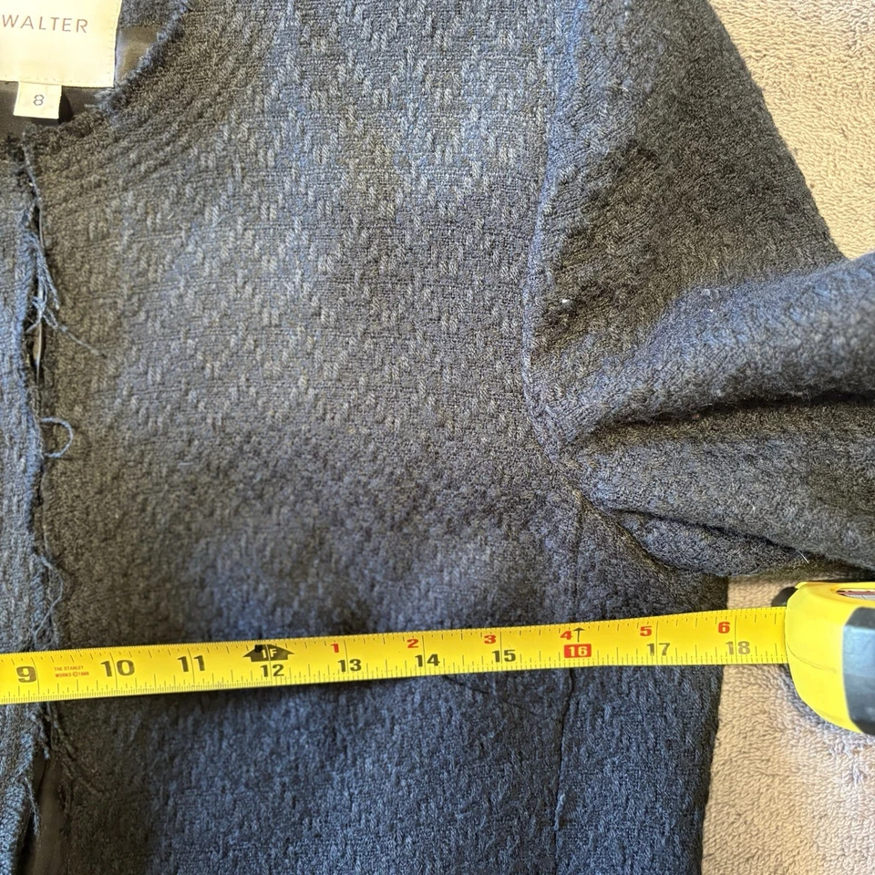 Chaqueta Blazer Walter Negra Tweed Texturizada Boucle Dobladillo Sin Acabar Talla 8 Foto 4 de 4