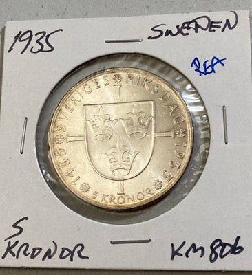 1935 Swedish 5 Kronor silver commemorative coin issued to mark the 500th anniv. 