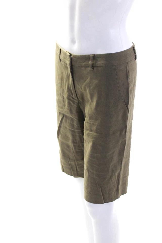 Pantalón Corto para Caminar Drew Mujer Verde Oliva Lino Tiro Alto Talla 2 Foto 2 de 4