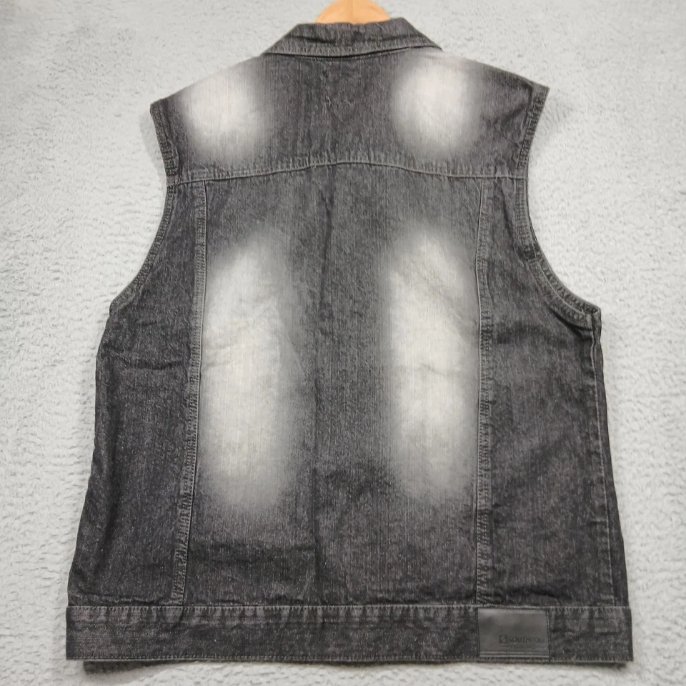 Southpole Vest Mens XL Black Gray Denim Jean Sleeveless Button Front Faded Wash - Image 2 of 4