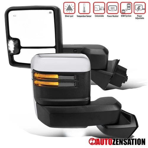 Fit 2019-2025 Sierra 1500 Power Heated Tow Mirrors+BSM+Smoke LED Signal+Sensor