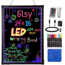 LED Writing Board 24"x16", Illuminated Erasable Neon Message Sign with 8 Fluo...
