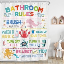 Funny Bathroom Rules Shower Curtain for Bathroom Decor 60Wx72H Colorful