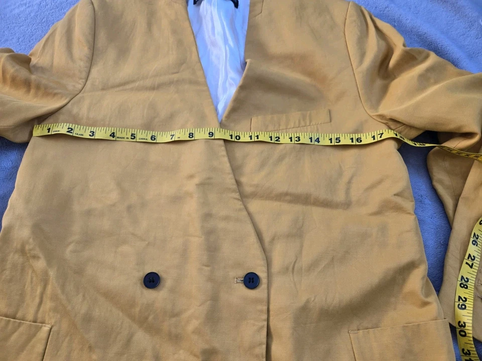 Pre-owned Zara 80s Style Blazer M Yellow Mustard Black Buttons Silky Fabric  - Image 4 of 4