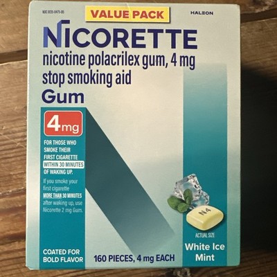 Nicorette Nicotine Polacrilex Gum 4mg - White Ice Mint-160 Pieces. EXP: 07/2027+