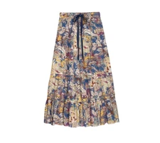 The Great Pastoral Tiered Maxi Skirt Womens 2 Small Blue Yellow Canopy Leaf