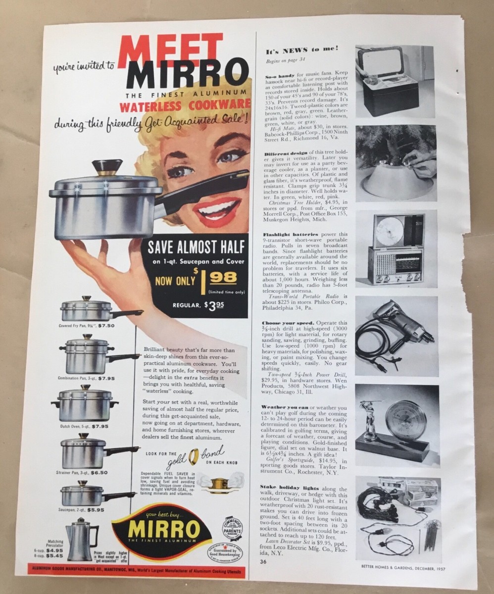 Mirro cookware print ad 1957 orignl vintage 50s retro art decor 