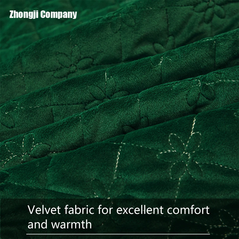 Thicken Lace Velvet Ruffle Bed Skirt Bedspread King Quilted Flower Luxury 3 Pcs - Image 2 of 4