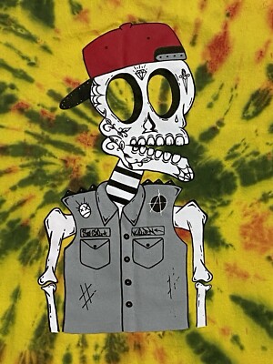 Anarchy Skeleton Tie Dye T-Shirt Yellow Large Skater Punk Rocker