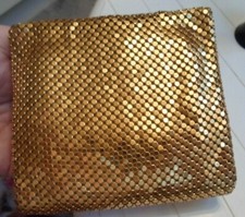 Vintage Mesh Gold Bi Fold Wallet Kiss-lock Coin Holder Needs snap re-attached .