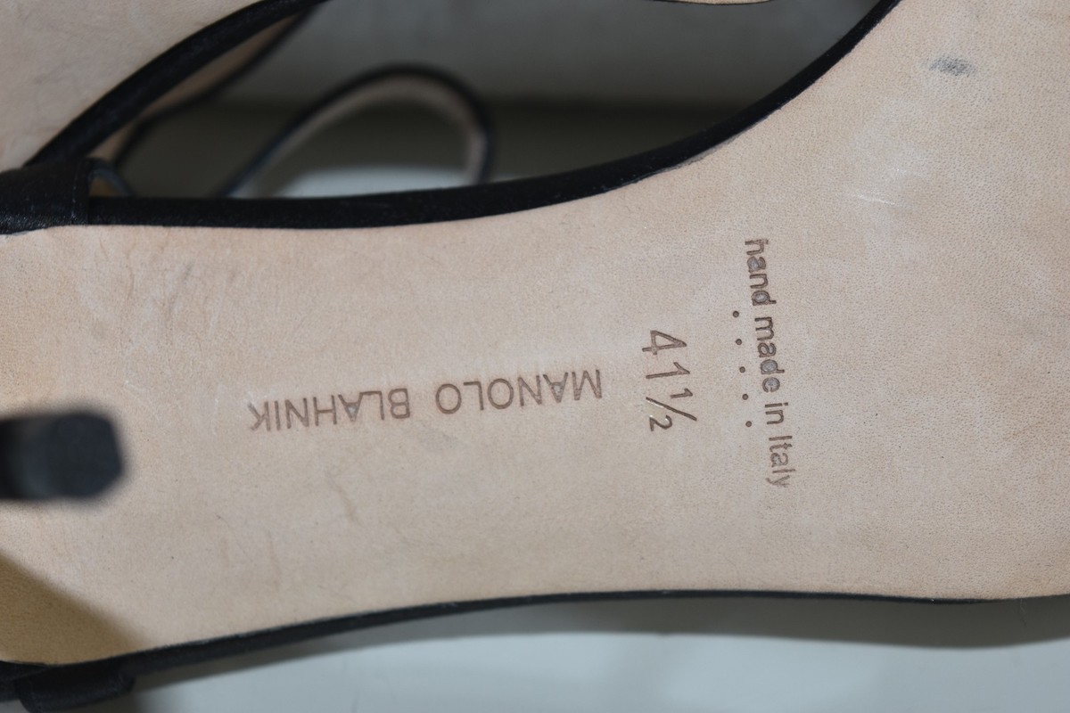 Sandales Manolo Blahnik à Bride Cheville - Noir Satin, Talons Hauts, Taille 41.5