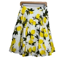 NWT Hearts And Found Skirt Size Large Lined, Lemons Citrus Leaves Print Pockets