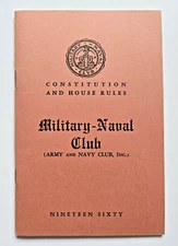 1960 Miltary Naval Club Constitution and House Rules  (Army and Navy Club)