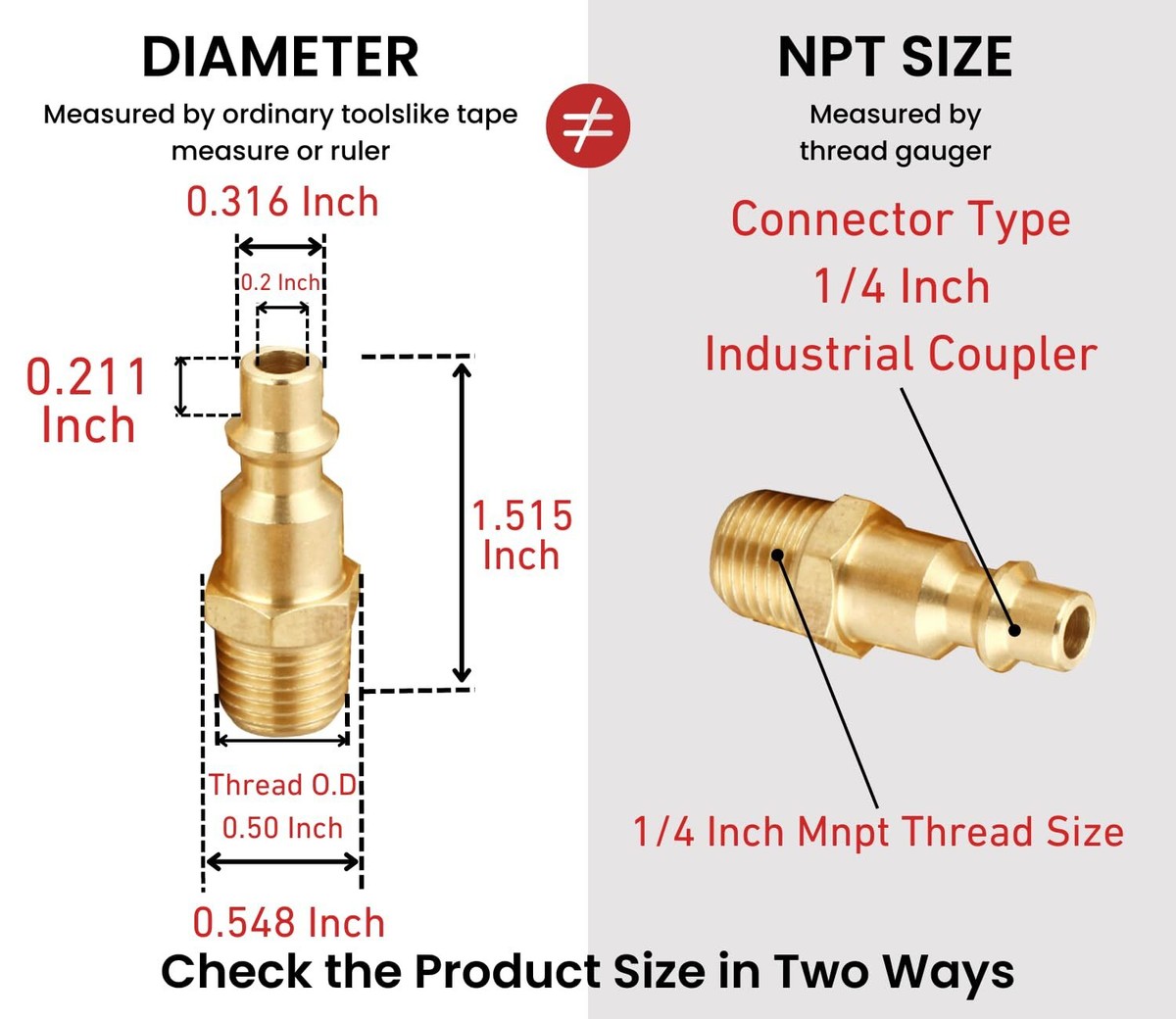 T TANYA HARDWARE Air Hose Fittings Quick Connect Brass Air Coupler and Plug Kit, Industrial Type D, 1/4 Inch NPT Air Compressor Fittings