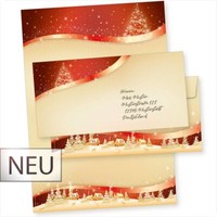 100 Sets Weihnachtsbriefpapier ROT-GOLD Mit UmschläGe Weihnachtspapier A4