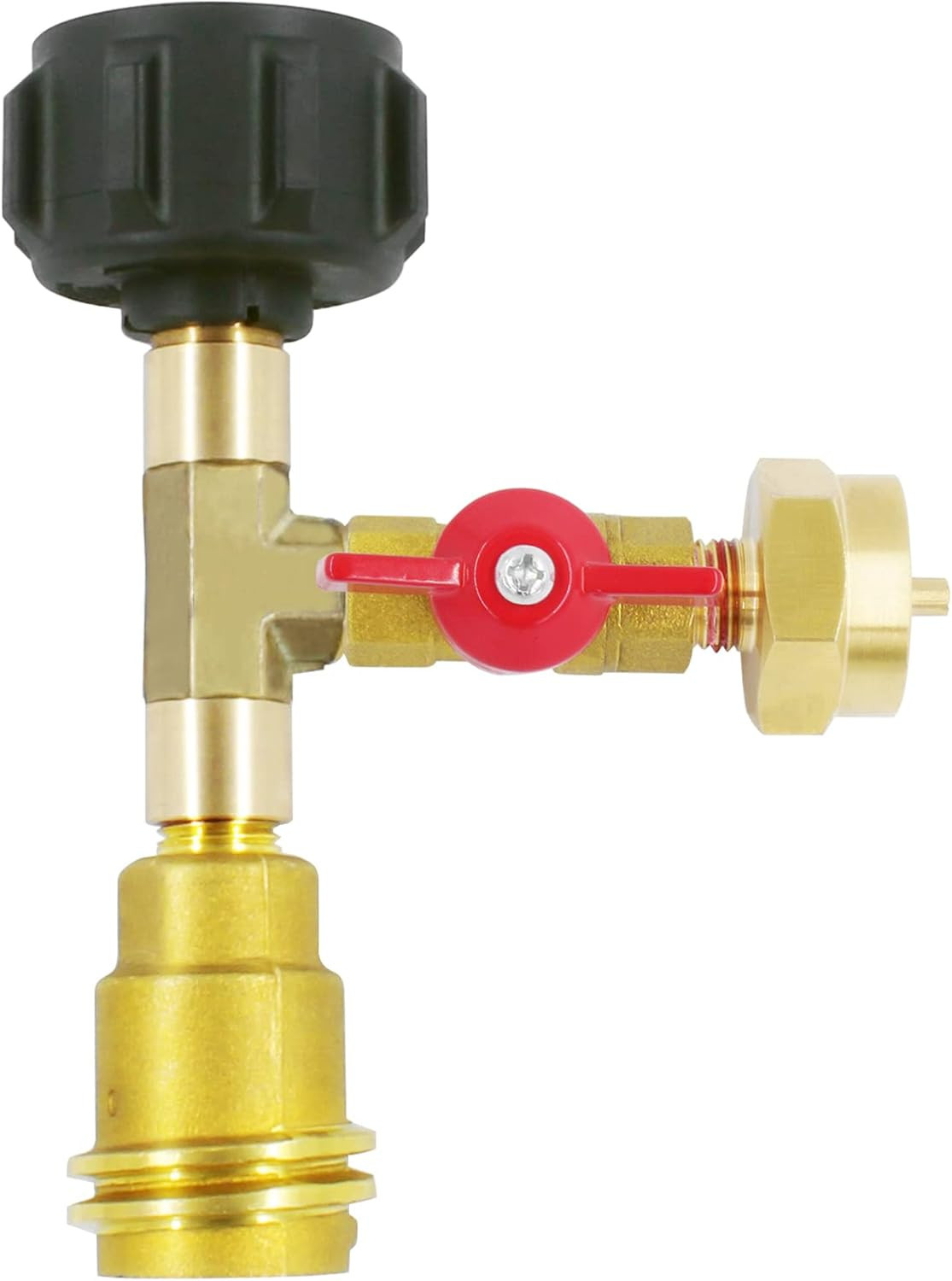 Propane Gas Brass Tee Adapter with 3 Port for Camping or RV, Acme Nut &Qcc1Propa