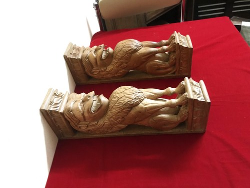 Par de ménsulas de pared de león soporte estatua madera caoba escultura puerta decoración del hogar E - Imagen 5 de 9