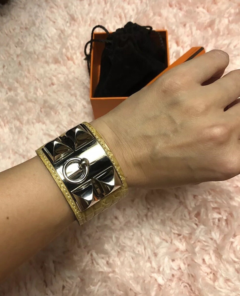 HERMES Bracelet Collier de Chien Cuff Alligator/Box/Pouch