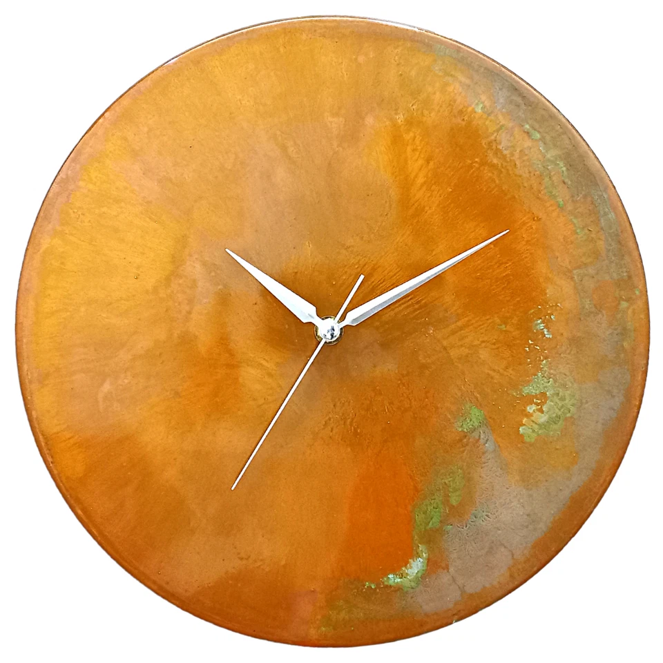 Reloj de Pared Moderno Minimalista Hecho a Mano Metal Naranja Pátina Cobre Arte Mediados de Siglo Foto 2 de 4