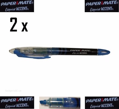 2 x Papermate Textmarker Marker Stift Meißel flache Spitze blau flüssig Akzent Marker